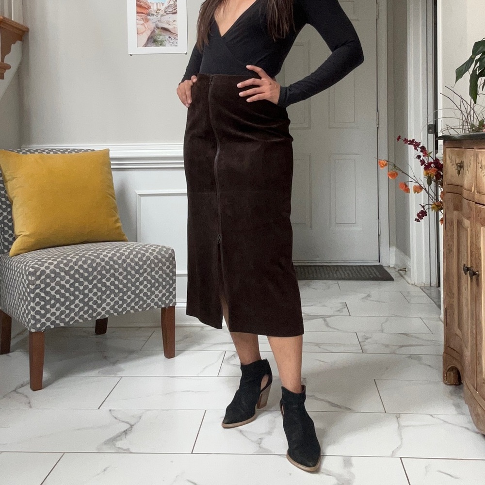 Vintage Brown Suede Midi Skirt